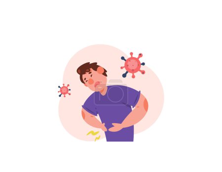 Illustration for Illustration of a man who has a stomach ache. problems with the digestive system. stomach ache due to bacteria or viruses. pain due to the effects of food poisoning. diseases and health problems. flat - Royalty Free Image