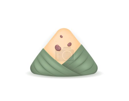 Illustration for 3d illustration of zongzi or bacang. traditional Chinese food. food made from sticky rice and wrapped in bamboo leaves. symbol or icon. minimalist 3d illustration design. graphic elements. vector - Royalty Free Image