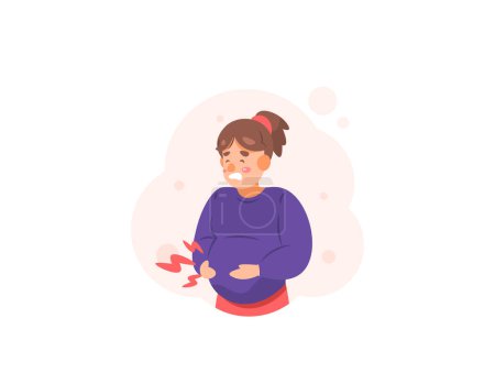 Illustration for Illustration of a pregnant woman looking in pain. stomach pain and cramps when pregnant. health problems in pregnant women. stomach ache. flat or cartoon style character illustration design - Royalty Free Image