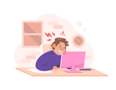 Illustration for Illustration of a man feeling a headache. headache and dizziness when working. headaches from working too long. health problems in workers or employees. flat style character illustration design - Royalty Free Image