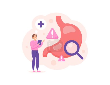 Illustration for Check stomach health. Treat problems or diseases in the stomach. medical checkup of the digestive system. a doctor checks the condition of the stomach. illustration concept design. graphic elements - Royalty Free Image