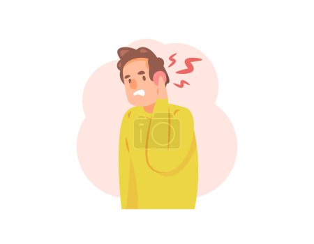 illustration of a man with red and swollen ears. earache. Otalgia symptoms. ear infection. pain in the inside or outside of the ear. health problems and disorders. flat style character illustration