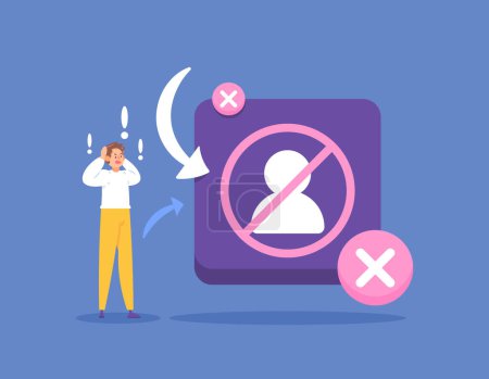 access blocked. banned users. do not have login permission. Can't log in to account. prevention and security. illustration of a man prohibited from registering an account. illustration concept design