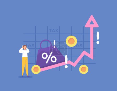 tax concept. taxes are increasing. tax rates increase. a man was surprised to see data about taxes continuing to rise. taxation issues. fees or contributions. up several percent. illustration concept 