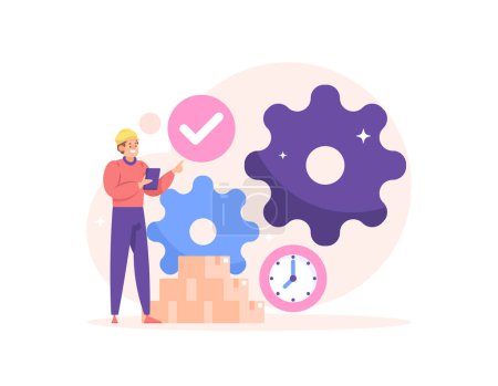 production management. Supervise and determine time for production. carry out planning, control, supervision of the production process. illustration concept design. graphic elements