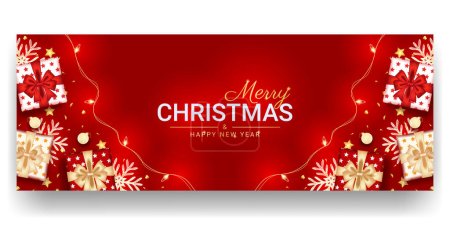 Illustration for Merry Christmas and happy new year banner with realistic red decoration - Royalty Free Image