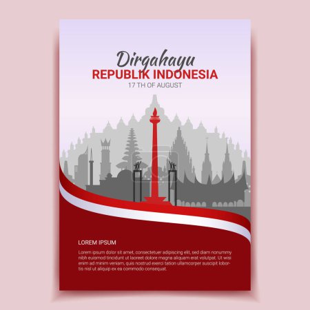 indonesia independence day poster decorated with wavy flags