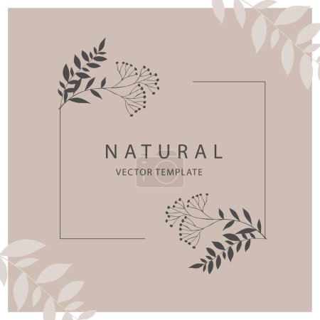 Illustration for Elegant frame with silhouettes of branch and leaves for logo for wedding design, invitation design, for print, cover or wallpaper. - Royalty Free Image