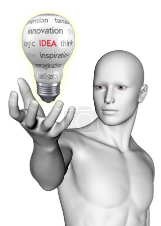 Téléchargez les photos : Homme, ampoule et concept d'idée - 3D - en image libre de droit