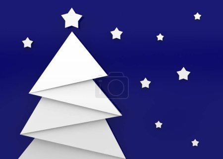 Téléchargez les photos : Arbre de Noël sur fond bleu étoilé - 3D - en image libre de droit
