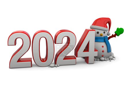 Photo for New year 2024 and snowman - 3d render - Royalty Free Image