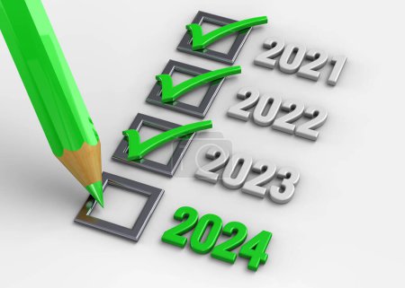 Photo for 2024 and the list of the past years - 3d render - Royalty Free Image