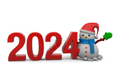 Photo for New year 2024 and snowman - 3d render - Royalty Free Image