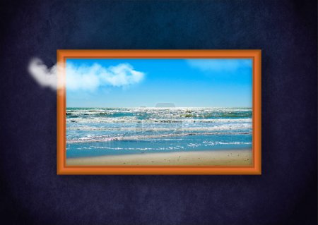 Foto de Picture of the sea hanging on the wall with clouds coming out of the frame - Imagen libre de derechos