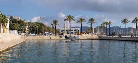 Photo for Panorama of the harbour of Cartagena, Spain near the Whale tail sculpture and palm trees in the background - Royalty Free Image