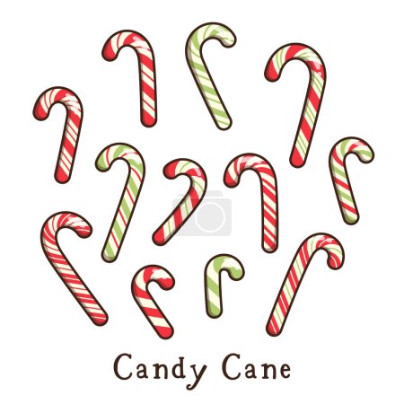 Süßigkeiten Zuckerrohr Set kawaii Doodle flache Cartoon-Vektor-Illustration
