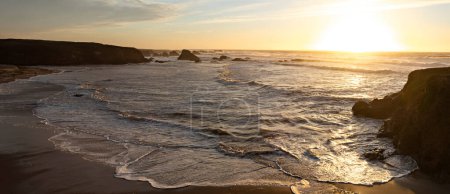 Scenic view of sea against sky at sunset, Fort Bragg, California, United States, USA - stock photo