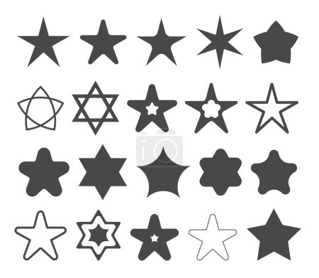 Téléchargez les illustrations : Stars, collection de différentes variantes d'étoiles illustrations vectorielles - en licence libre de droit