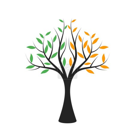 Téléchargez les illustrations : Arbre aux feuilles colorées, illustration d'une silhouette d'arbre aux branches et feuilles - en licence libre de droit