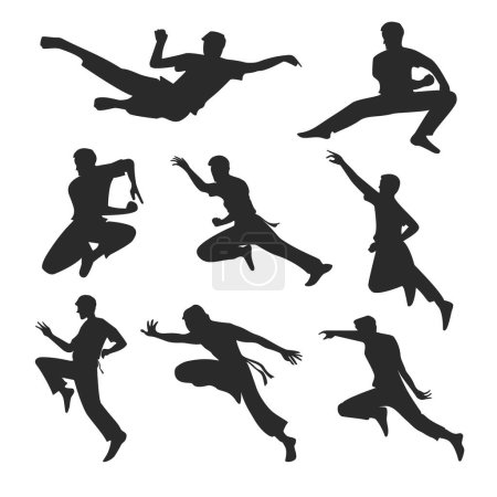 Illustration for Martial art sports action silhouette.fighting vector illustration - Royalty Free Image