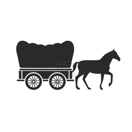 Ilustración de Vagón cubierto occidental, ilustración vectorial de un caballo conduciendo un vagón occidental, silueta del transporte antiguo - Imagen libre de derechos