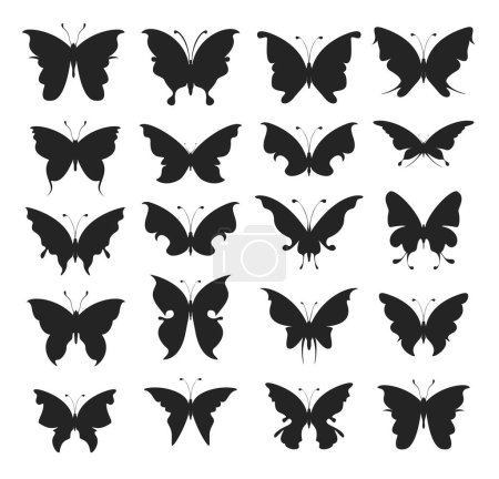 Téléchargez les illustrations : Silhouettes papillon : collection de différentes silhouettes noires différentes formes, objet vectoriel d'illustration, animaux, insectes, ailes, papillons - en licence libre de droit