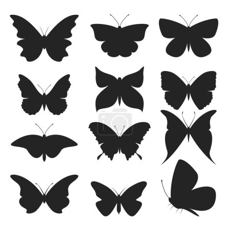 Téléchargez les illustrations : Silhouette papillon : Collection de papillons conception d'illustration d'insectes avec diverses belles formes, décorations pour l'élément de conception de carte d'invitation, etc, selon votre besoin - en licence libre de droit
