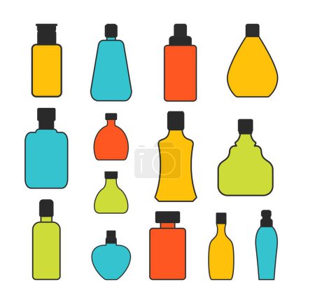 Bottle perfume : set of different bottle perfume silhouette, Collection variant shapes Illustration glass bottle