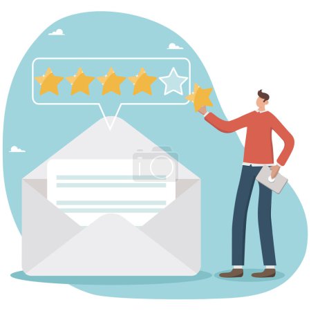 Téléchargez les illustrations : User experience, 5 star review of high quality and good business reputation, customer reviews or credit rating, appraisal rank concept. Businessman mailing satisfaction rating. - en licence libre de droit