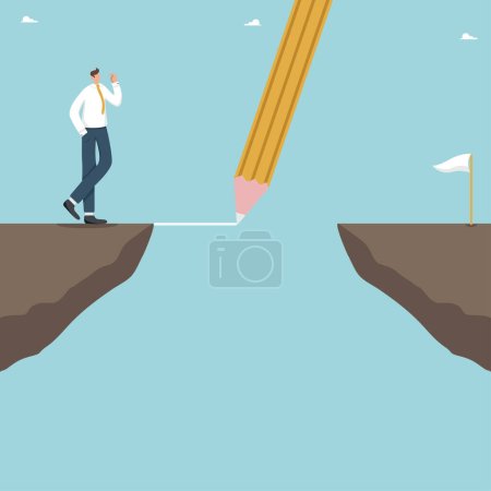 Illustration for Development of the concept of a strategy or a way to achieve goals, career growth, progress and improvement, business planning to overcome difficulties, creative motivation to achieve success. - Royalty Free Image