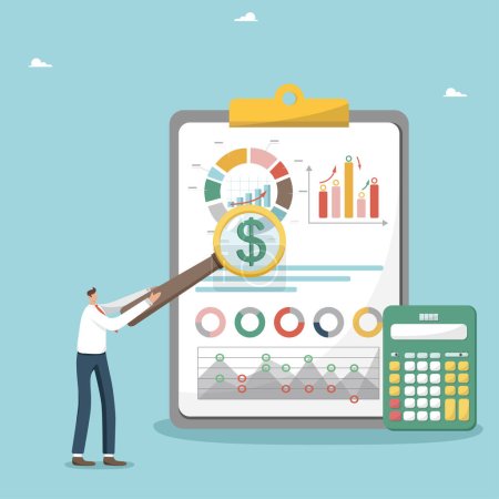 Estimating the cost of a project or estimate, calculating the budget, increasing the investment portfolio and savings, looking for new opportunities in making money, man analyzes income and expenses.