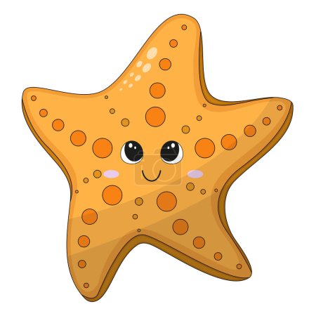 Téléchargez les illustrations : Illustration vectorielle de dessin animé mignonne étoile de mer heureuse pour élément de conception. Drôle animal de mer sur un fond blanc. - en licence libre de droit