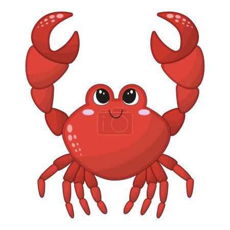 Téléchargez les illustrations : Illustration vectorielle de dessin animé mignon heureux crabe saut pour élément de conception. Drôle animal de mer sur un fond blanc. - en licence libre de droit