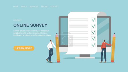 Illustration for Choice concept. Remote voting, online testing and questionnaires, evaluation of the quality of service or products, user satisfaction. Vector illustration for poster, website or web page, banner. - Royalty Free Image