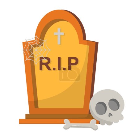 Illustration for Happy Halloween comic illustration of monument, bone, scull, web. - Royalty Free Image