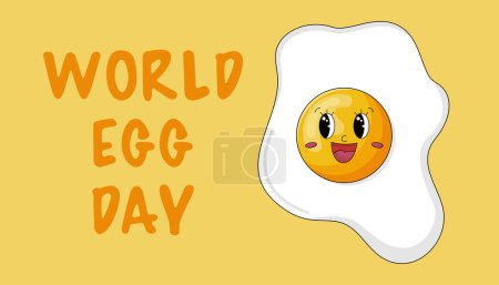 Ilustración de Día Mundial del Huevo. Ilustración vectorial. Lindo personaje de huevo de dibujos animados. Banner de vacaciones, póster o página web. - Imagen libre de derechos