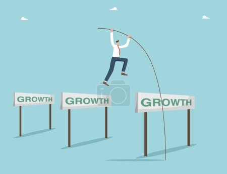Illustration for Ladder of success, desire and motivation for high results, achieving goals and heights in work, taking advantage of new opportunities for growth and business development, man jumping over obstacles. - Royalty Free Image