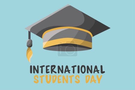 Illustration for International Students Day. November 17. Holiday concept. Template for background, banner, card, poster with text inscription. Big master's hat - Royalty Free Image