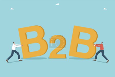 Illustration for B2B business marketing, company agreement, supply chain or trade deal, profit for profit, business to business, sale of goods or services between companies, men folding letters for b2b. - Royalty Free Image