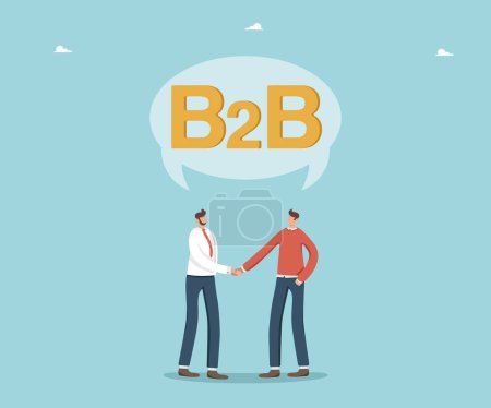 Illustration for B2B business marketing, company agreement, supply chain or trade deal, profit for profit, business to business, sale of goods or services between companies, men handshake under speech bubble with B2B. - Royalty Free Image