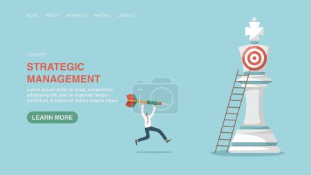 Illustration for Strategic planning for achieving goal or business development, methods of career advancement, achieving heights through hard work. Vector illustration for website, banner with strategic management. - Royalty Free Image