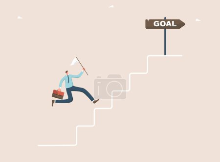 Illustration for Help or mentoring in creating path to achieving goal, teamwork to overcoming obstacles and receiving rewards, strategic planning for great success or high results, leader draws stairs for coworkers. - Royalty Free Image