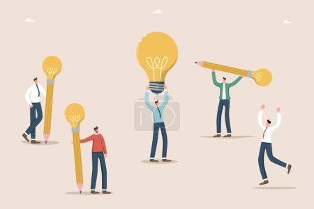 Illustration for Collaboration and teamwork in search of new creative ideas, thought process and logic as key to success, solving complex problems, brainstorming to create innovations, work team create an idea. - Royalty Free Image