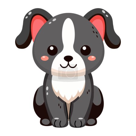 Illustration for Cute and smile dog, doodle pet friend. Funny adorable dog or fluffy puppy cartoon character design with flat color. Domestic animals sitting. Pet companion friendship. Illustration for sticker, print - Royalty Free Image