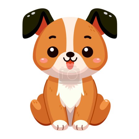 Illustration for Cute and smile dog, doodle pet friend. Funny adorable dog or fluffy puppy cartoon character design with flat color. Domestic animals sitting. Pet companion friendship. Illustration for sticker, print - Royalty Free Image