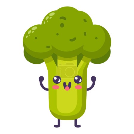 Ilustración de Brócoli divertido de dibujos animados geniales. Carácter vegetal lindo feliz con planta con la cara sonriente, elementos gráficos colección aislada. Ilustración de alimentos vectoriales. - Imagen libre de derechos