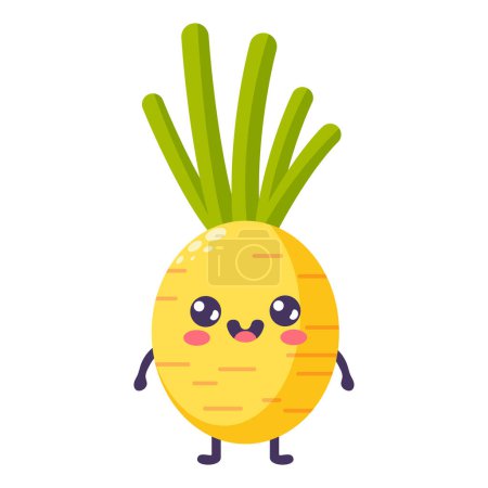 Illustration for Groovy cartoon funny radish. Happy cute vegetable character with plant with smiling face, graphic elements isolated collection. Vector food illustration. - Royalty Free Image