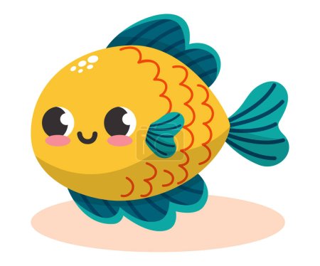 Téléchargez les illustrations : Illustration vectorielle de poissons jaunes et verts amusants et colorés. Monde sous-marin. Aquarium. Océanique et mer poissons colorés lumineux - en licence libre de droit