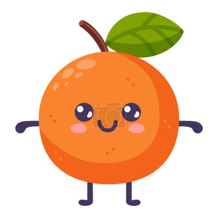 Illustration for Groovy cartoon orange. Happy cute fruit character, plant with smiling face, funny berry, graphic elements isolated collection. Vector food illustration. - Royalty Free Image