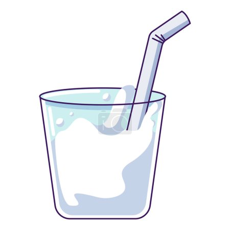Ilustración de Un vaso de leche. Productos lácteos en vidrio. Ilustración simple vector de diseño plano. Botella de leche para el mes lácteo nacional y el Día Mundial de la Leche. - Imagen libre de derechos